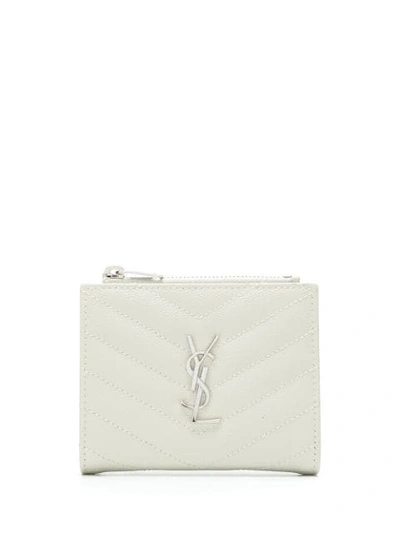 Shop Saint Laurent Quilted Monogram Wallet In White