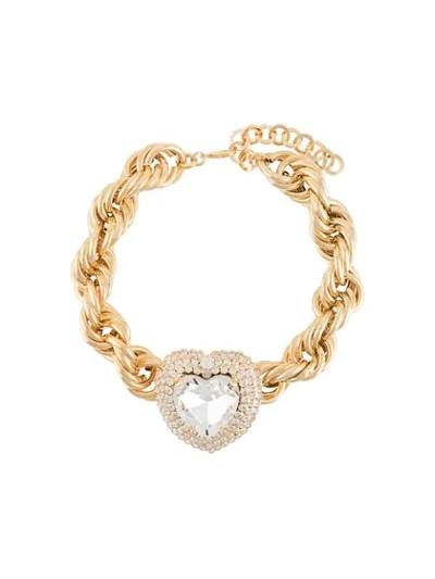 Shop Alessandra Rich Crystal Heart Choker In Gold