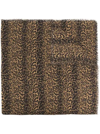 Shop Saint Laurent Leopard-print Shawl In Black