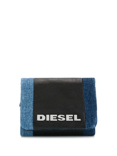 Shop Diesel Denim Logo Purse In Black