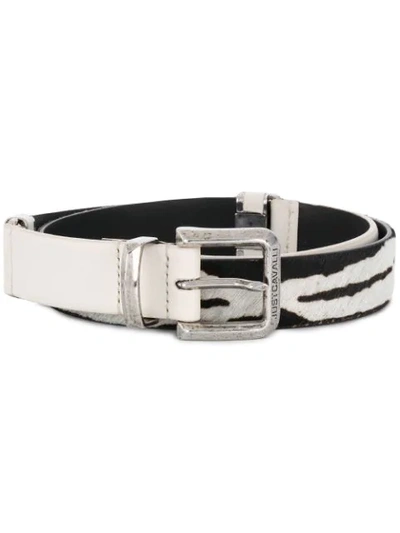 Shop Just Cavalli Leather And Pony Belt In White
