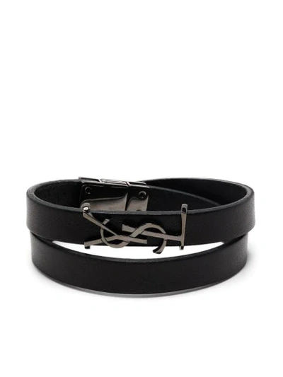 Shop Saint Laurent Opyum Logo Plaque Bracelet In Black