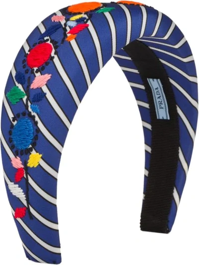 Shop Prada Embroidered Nylon Headband In Blue