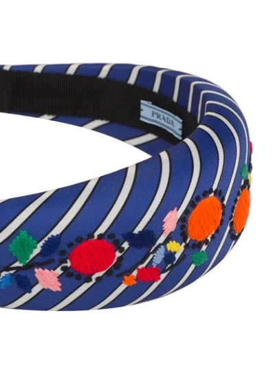 Shop Prada Embroidered Nylon Headband In Blue