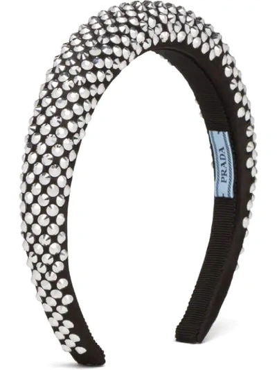 Shop Prada Crystal-embellished Satin Headband In Black