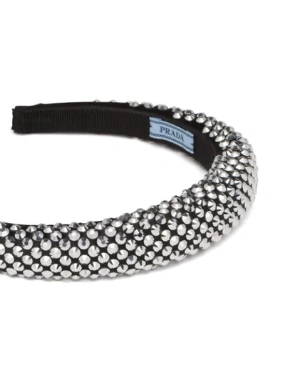 Shop Prada Crystal-embellished Satin Headband In Black