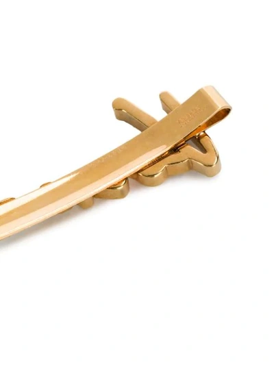 Shop Versace Crystal Logo Hair Pin In Gold