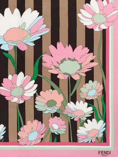 Shop Fendi Floral Print Silk Foulard In Pink