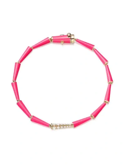 Shop Melissa Kaye 18kt Yellow Gold And Diamond Lola Bracelet In Pink