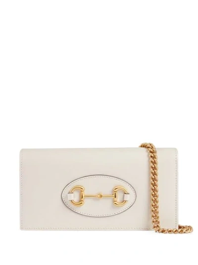 Shop Gucci 1955 Horsebit Wallet In Chain In White