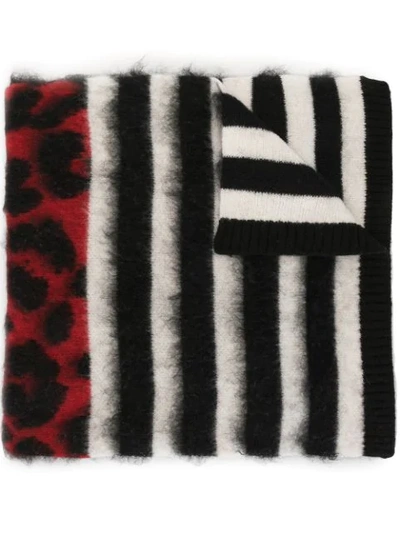 Shop N°21 Leopard Print Stripe Scarf In Black