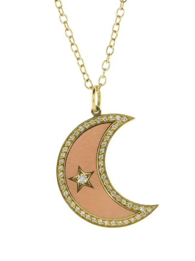 Shop Andrea Fohrman 18kt Yellow Gold Diamond Crescent Moon Phase Necklace In Pink