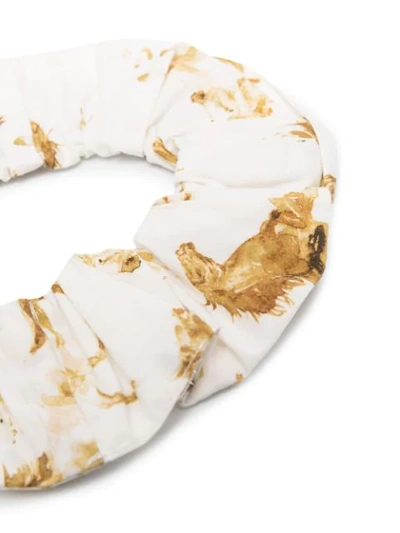 Shop Ganni Horse-print Scrunchie In Neutrals