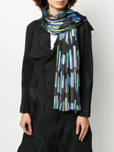 Shop Issey Miyake Hopscotch Print Pleated Scarf In Black