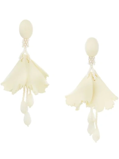 Shop Oscar De La Renta Flower Drop Earrings In White