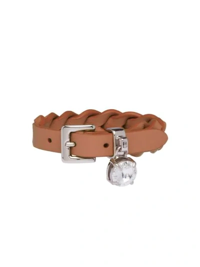Shop Miu Miu Woven Nappa Leather Bracelet In Brown