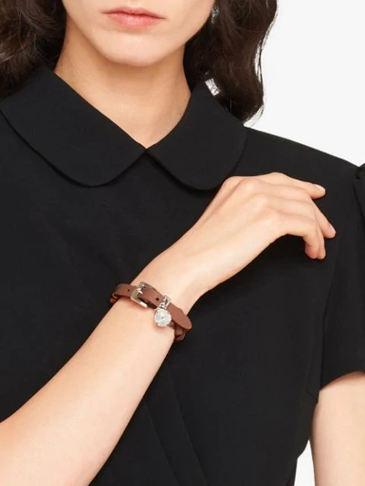 Shop Miu Miu Woven Nappa Leather Bracelet In Brown