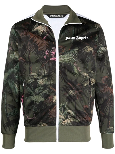 Shop Palm Angels Leaf-print Logo Sports Jacket In Green