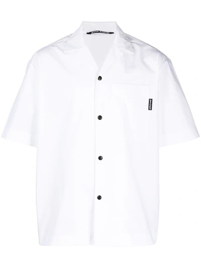 Shop Palm Angels Curved Logo Print Bowling Shirt In White