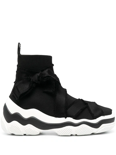 Shop Red Valentino Ribbon Trim High-top Sneakers In Black