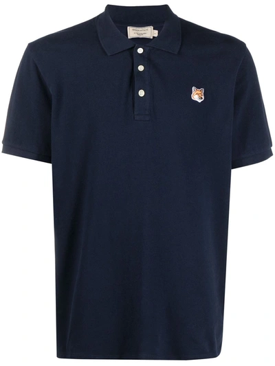 Shop Maison Kitsuné Embroidered-logo Polo Shirt In Blue
