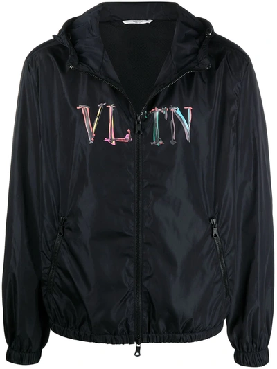 Shop Valentino Vltn Hooded Jacket In Blue