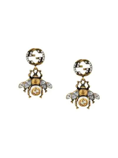 Shop Gucci Double G Bee Earrings In Gold