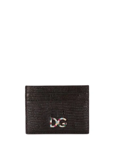 Shop Dolce & Gabbana Snakeskin-effect Logo-plaque Cardholder In Brown