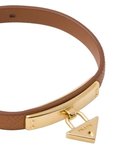 Shop Prada Logo-lock Leather Bracelet In Brown