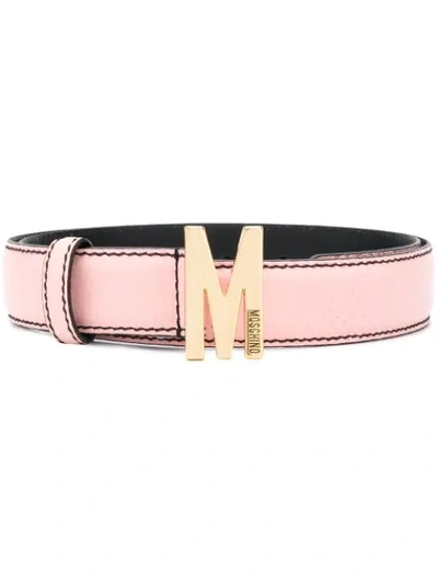 Shop Moschino M Buckle Leather Belt In Pink