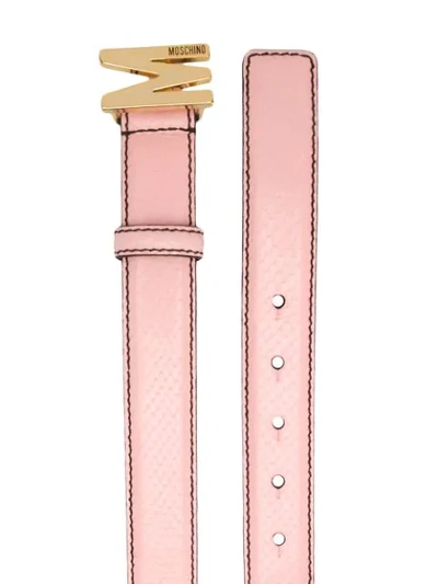 Shop Moschino M Buckle Leather Belt In Pink