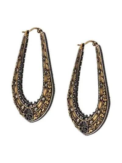 Shop Alexander Mcqueen Ornate Hoop Earrings In Gold