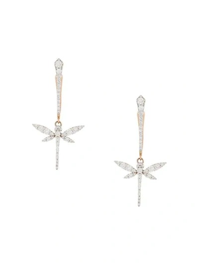 Shop Anapsara 18kt Rose Gold And Diamond Mini Dragonfly Earrings In Pink