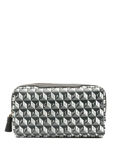 Shop Anya Hindmarch Logo Print Make-up Bag In Grey