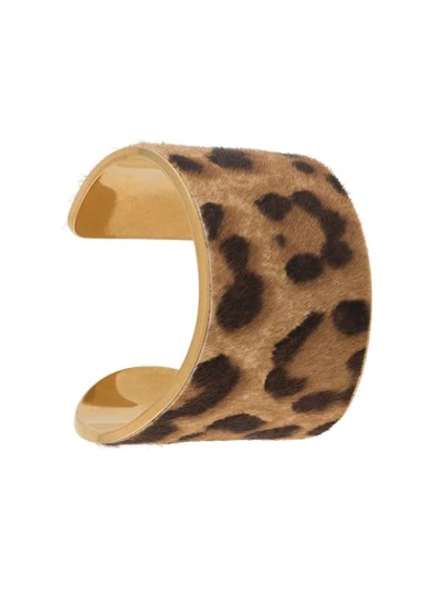 Shop Saint Laurent Leopard-print Cuff Bracelet In Neutrals