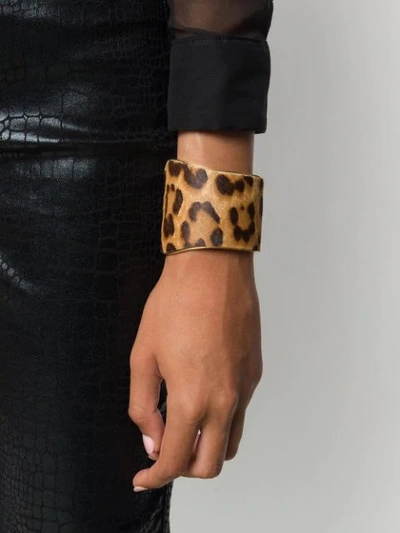 Shop Saint Laurent Leopard-print Cuff Bracelet In Neutrals