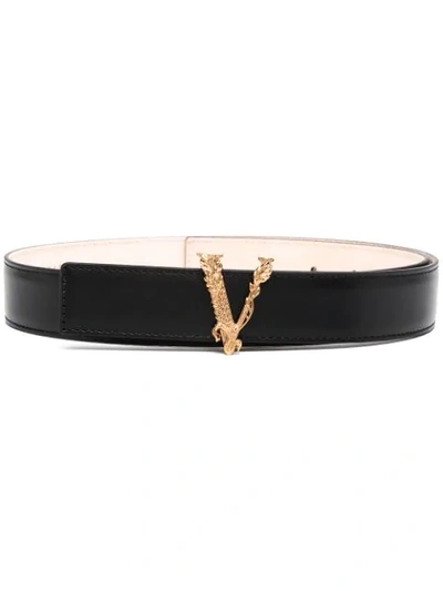 Shop Versace Virtus Leather Belt In Black