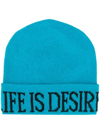 Shop Alberta Ferretti Life Is Desire Knitted Beanie In Blue