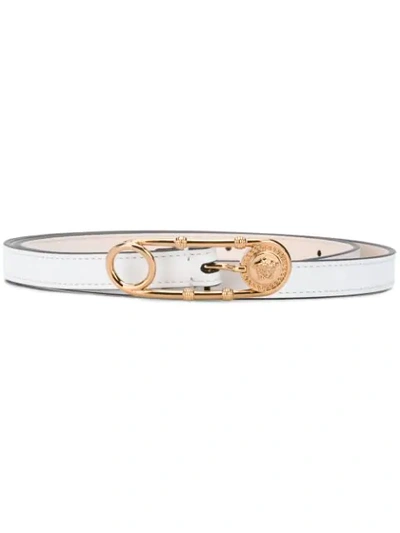 Shop Versace Safety Pin Buckle Belt In White