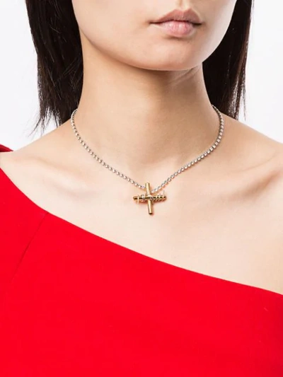 Shop Le Chic Radical Mismatched Cross Necklace In Silver