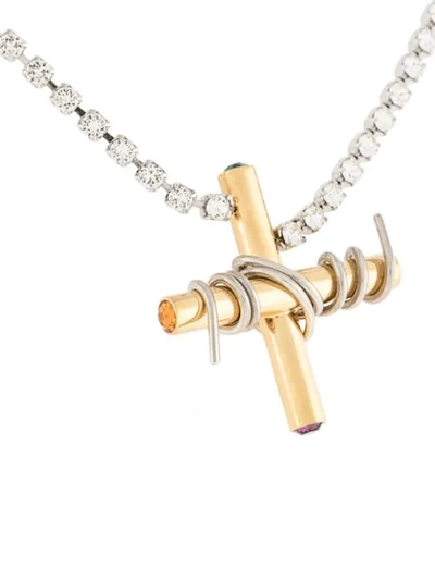 Shop Le Chic Radical Mismatched Cross Necklace In Silver