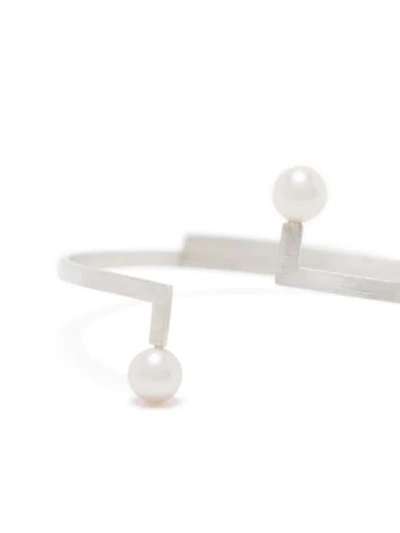 Shop Hsu Jewellery Unfinishing Line Double Directions Pearl Bangle In Silver