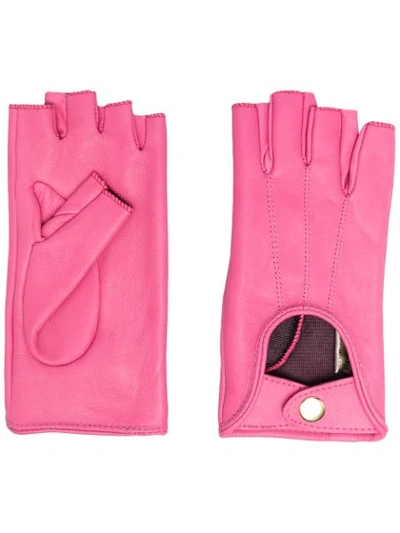 Shop Manokhi Fingerless Leather Gloves In Pink