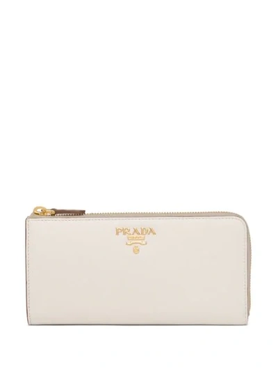 Shop Prada Logo-plaque Zipped Continental Wallet In White