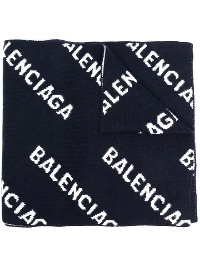 Shop Balenciaga All-over Logo Scarf In Blue