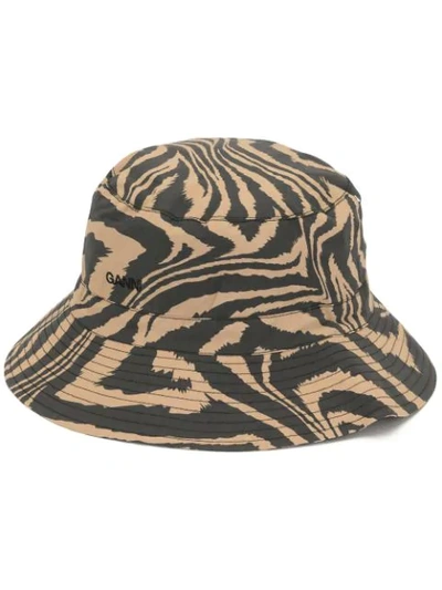 Shop Ganni Zebra Print Bucket Hat In Brown