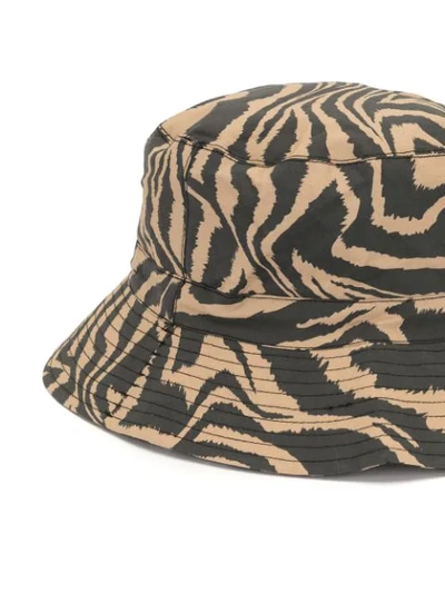 Shop Ganni Zebra Print Bucket Hat In Brown