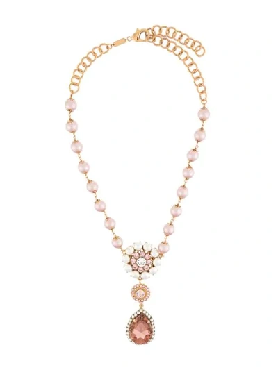 Shop Dolce & Gabbana Crystal Drop Pearl Beaded Necklace In Gold