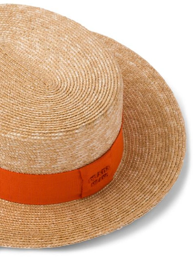 Shop Prada Ribbon Trim Hat In Neutrals