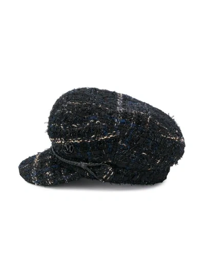 Shop Maison Michel Abby Tweed Baker Boy Hat In Black